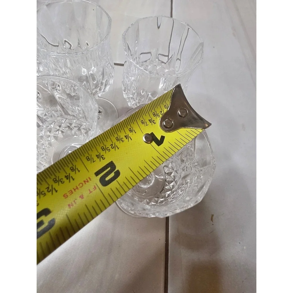 Set of 6 Crystal Cordial Glasses Diamond Cut‎ Stemmed Liqueur Aperitif 4.5 inch